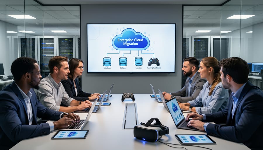 IT professionals consulting on enterprise server infrastructure in data center