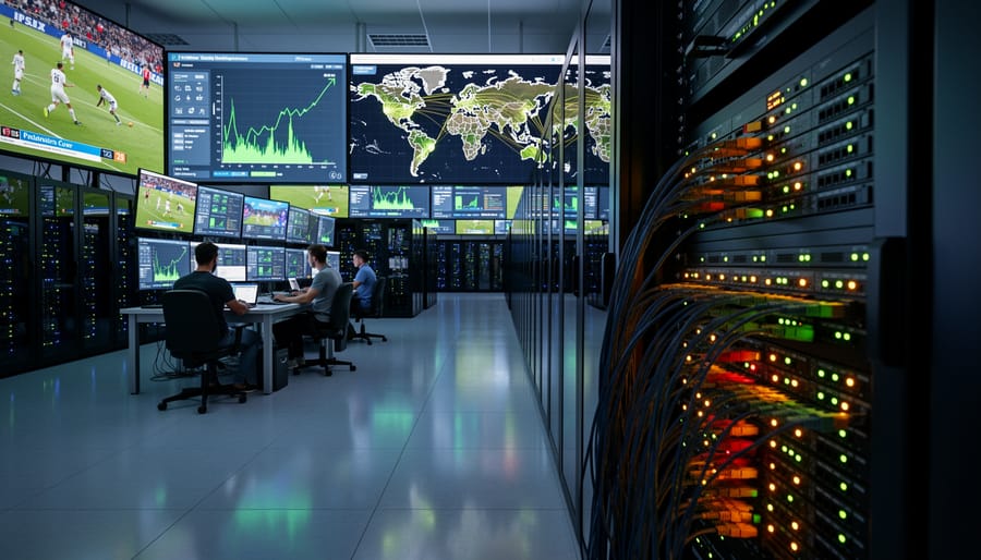 Crowded sports betting venue during major event with people on mobile devices