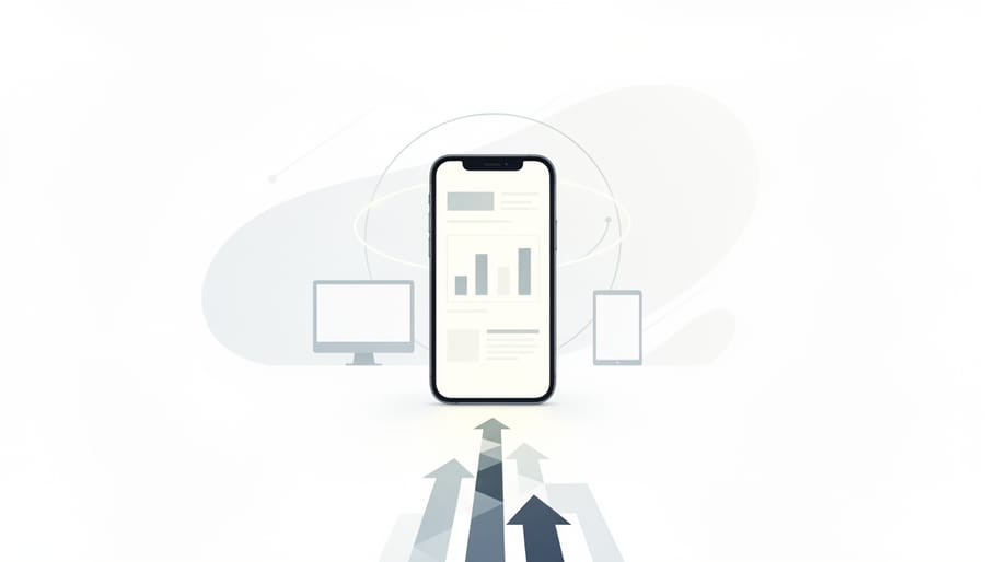 Close-up concept image of a hand holding a smartphone reflecting a city street.